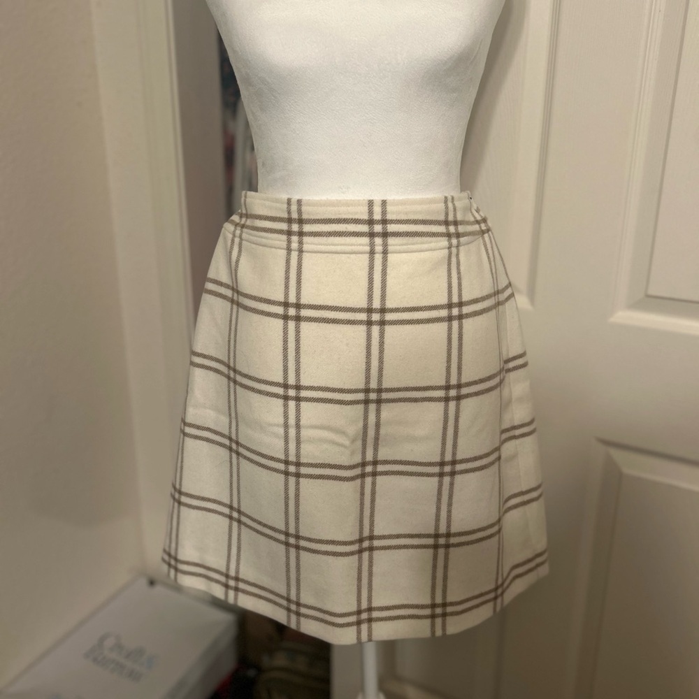 J. Crew Beige and Brown Checkered Mini Skirt